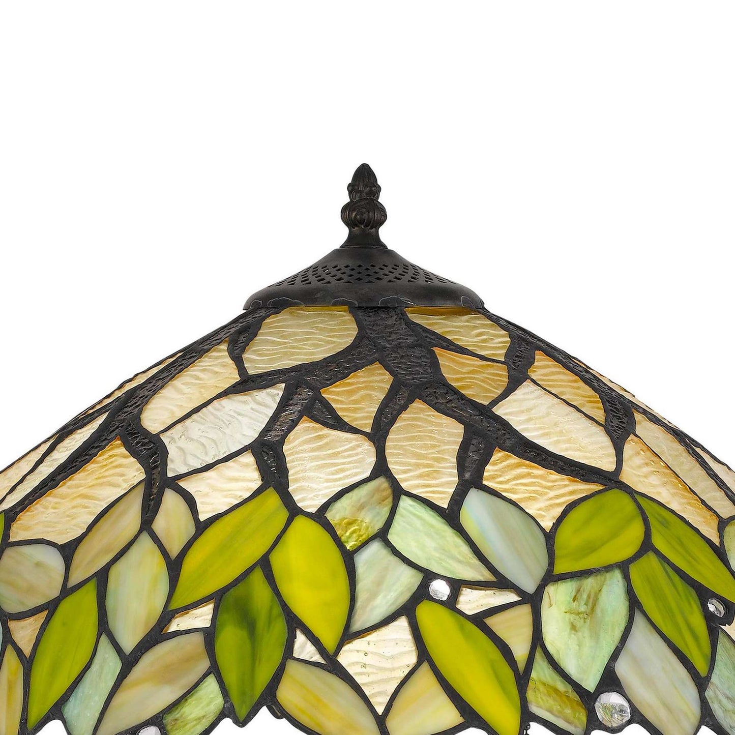 2 Bulb Tiffany Table Lamp With Leaf Design Glass Shade, Multicolor By Benzara | Table Lamps | Modishstore - 5