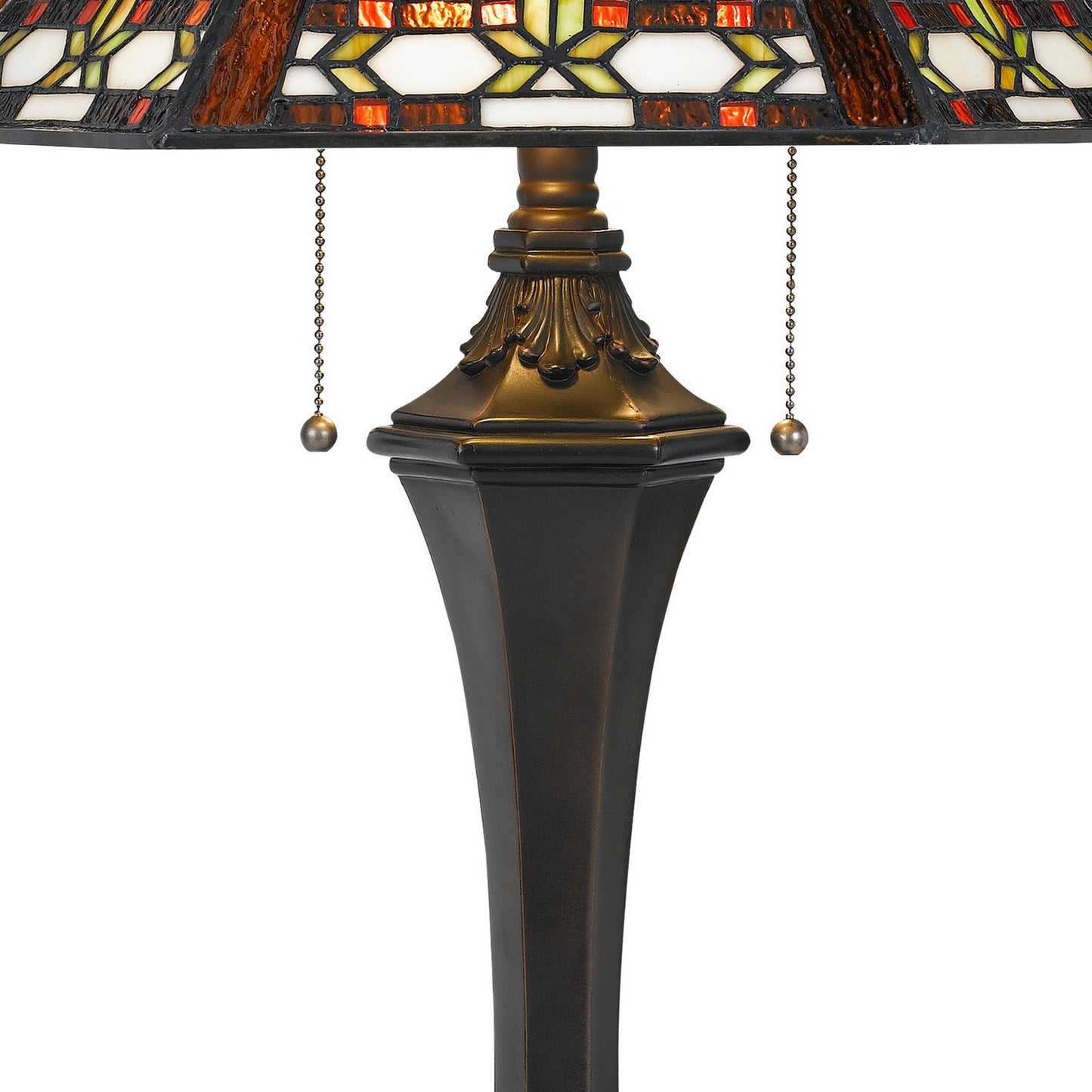 Tiffany Table Lamp With 2 Pull Switches And Resin Pedestal Body, Bronze By Benzara | Desk Lamps | Modishstore - 4