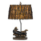 150W 3 Way Bear Canoe Table Lamp With Oval Wicker Shade, Antique Bronze By Benzara | Table Lamps |  Modishstore 