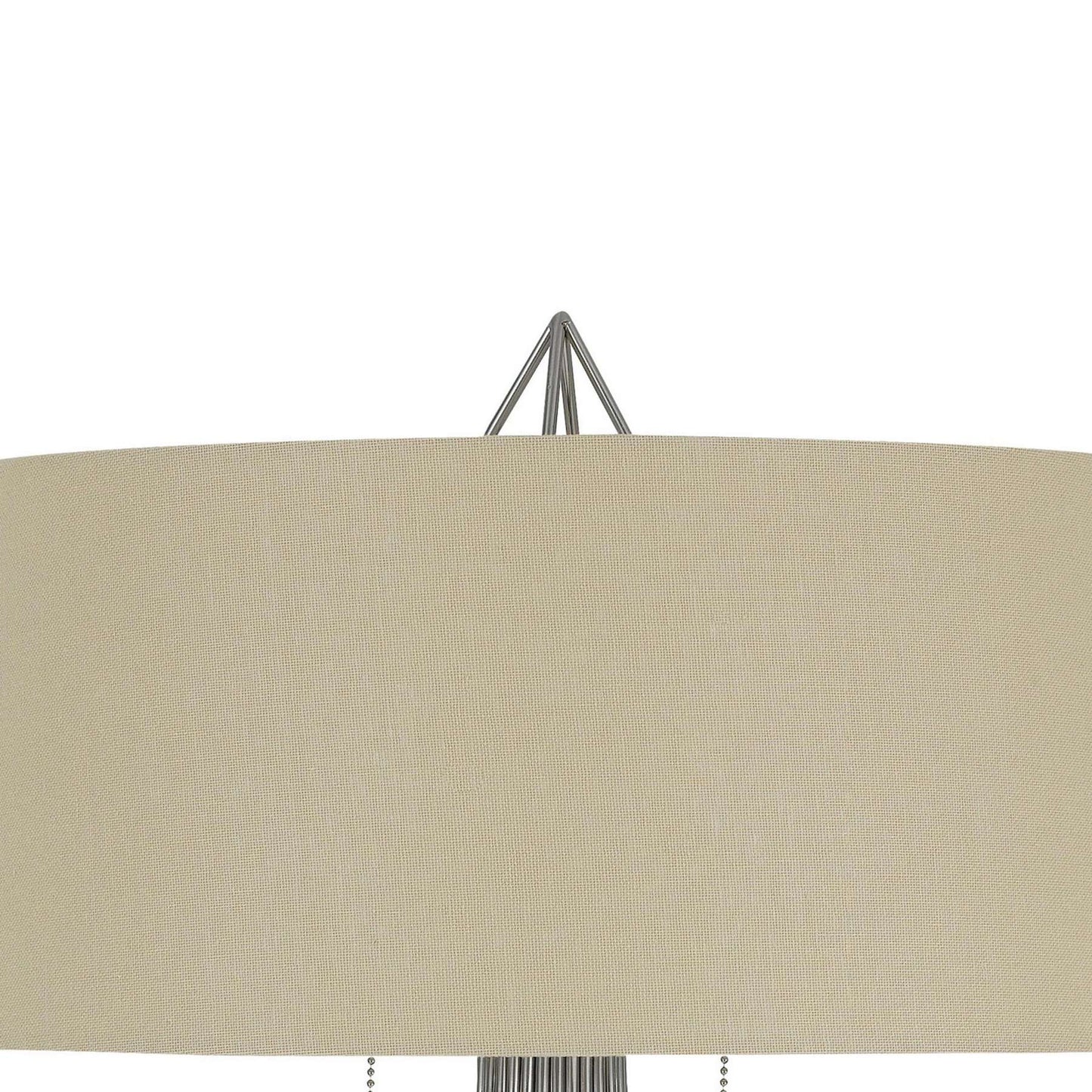 Geometric Body Metal Table Lamp With Fabric Drum Shade, Silver And Beige By Benzara | Table Lamps | Modishstore - 5