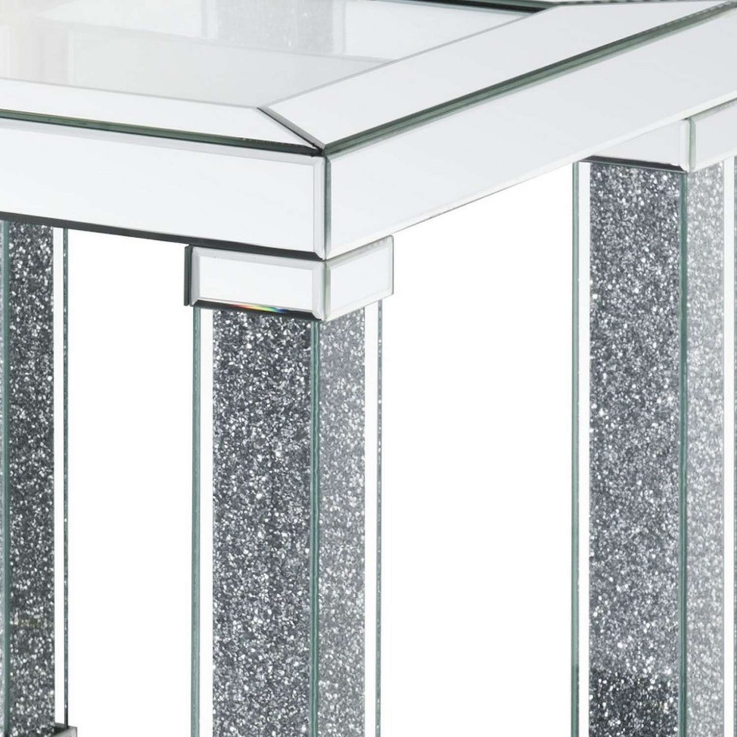 End Table With Faux Gemstone Accents And Mirrored Open Bottom Shelf, Silver By Benzara | End Tables | Modishstore - 5