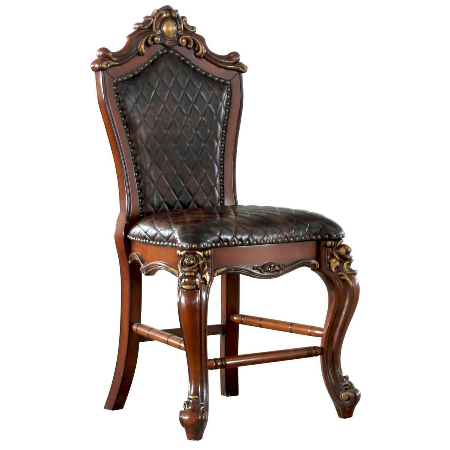 Leatherette Padded Counter Height Chair With Carvings, Set Of 2, Brown By Benzara | Dining Chairs | Modishstore
