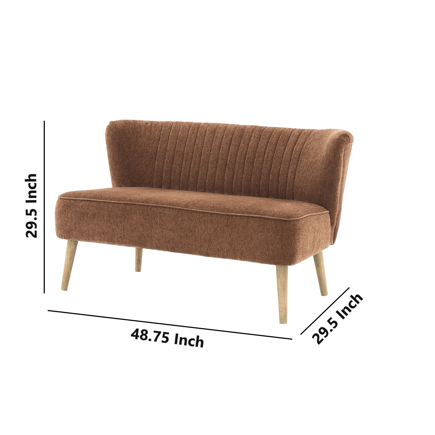 Curved Channel Stitched Fabric Accent Bench With Wooden Legs Brown By Benzara | Benches | Modishstore - 5