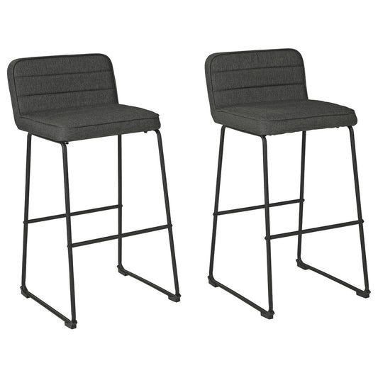 40 Inch Channel Stitched Low Fabric Barstool With Sled Base Set Of 2 Gray By Benzara | Bar Stools & Tables | Modishstore