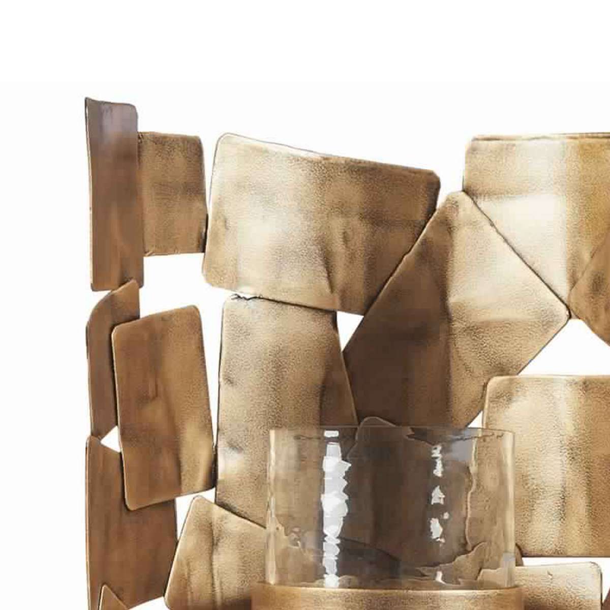 Bulged Frame Metal Wall Sconce With Candle Holder, Antique Gold And Clear By Benzara | Wall Decor | Modishstore - 5