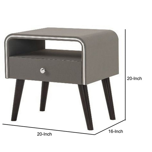 Curved Edge 1 Drawer Nightstand With Chrome Trim Gray And Brown By Benzara | Nightstands | Modishstore