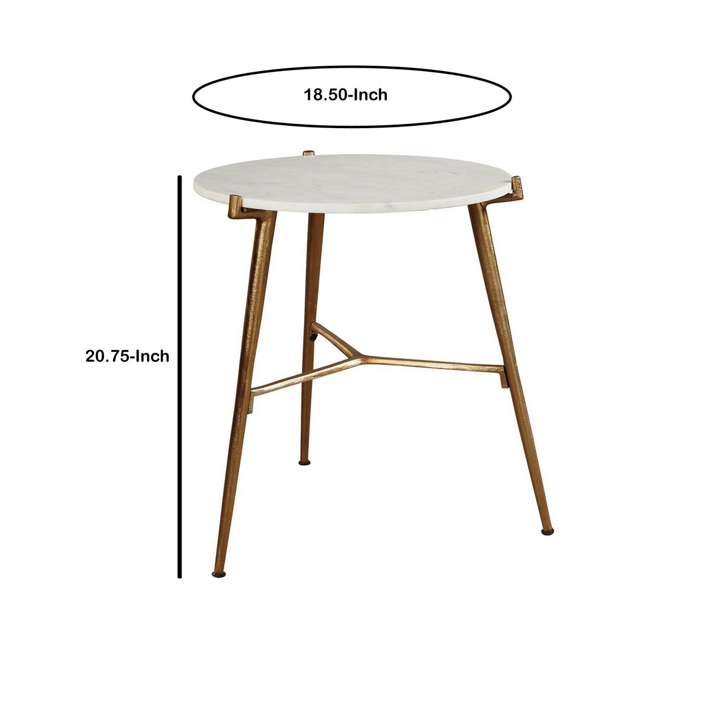 Round Marble Top Accent Table With Angled Metal Legs Gold And White By Benzara | Accent Tables | Modishstore - 5