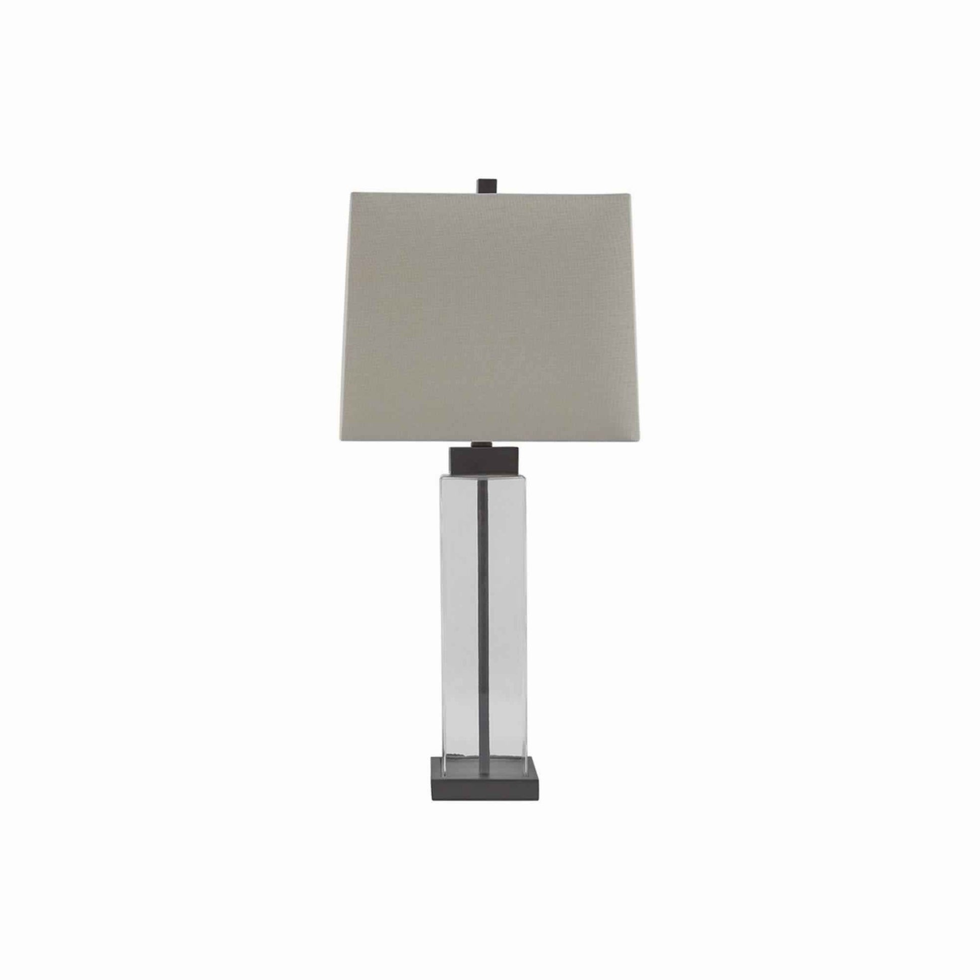 Glass And Metal Base Table Lamp With Square Shade Set Of 2 Clear And Gray By Benzara | Desk Lamps | Modishstore - 2