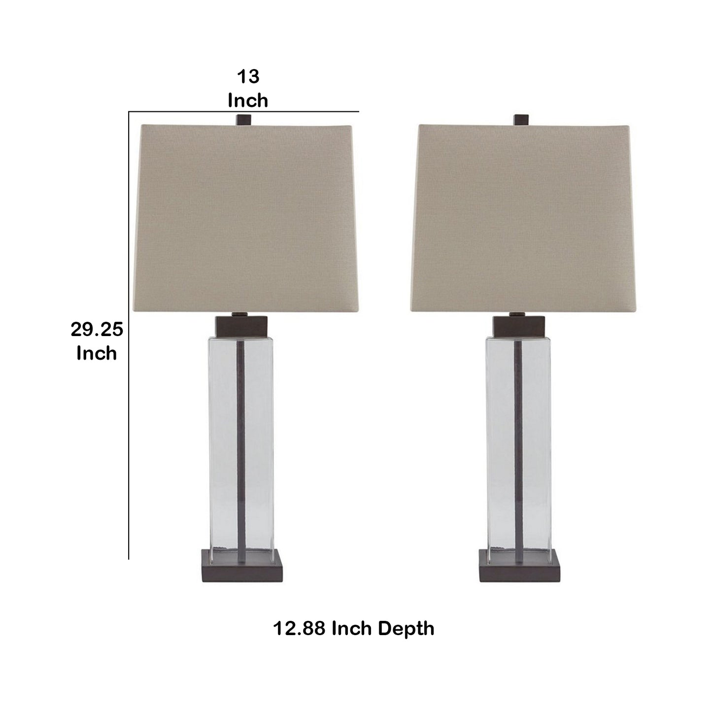 Glass And Metal Base Table Lamp With Square Shade Set Of 2 Clear And Gray By Benzara | Desk Lamps | Modishstore - 5