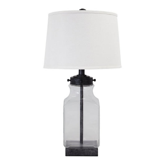 Smoky Glass Frame Table Lamp With Fabric Shade Light Gray And Clear By Benzara | Desk Lamps | Modishstore