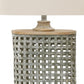 Metal Table Lamp With Lattice Design Body And Hardback ShadeGray And Beige By Benzara | Desk Lamps | Modishstore - 2