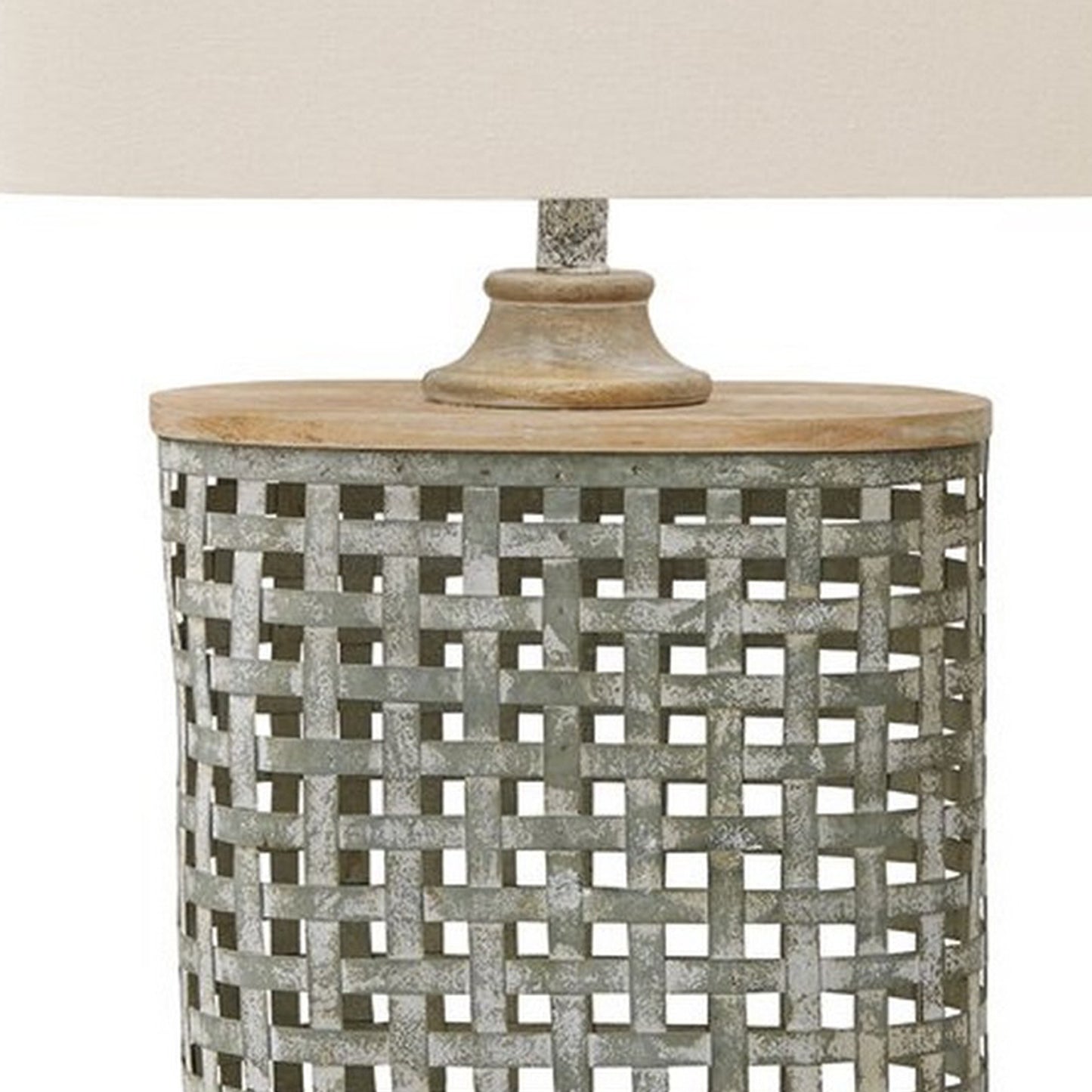 Metal Table Lamp With Lattice Design Body And Hardback ShadeGray And Beige By Benzara | Desk Lamps | Modishstore - 2