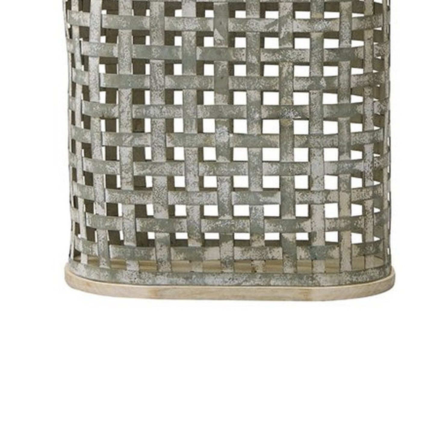 Metal Table Lamp With Lattice Design Body And Hardback ShadeGray And Beige By Benzara | Desk Lamps | Modishstore - 4
