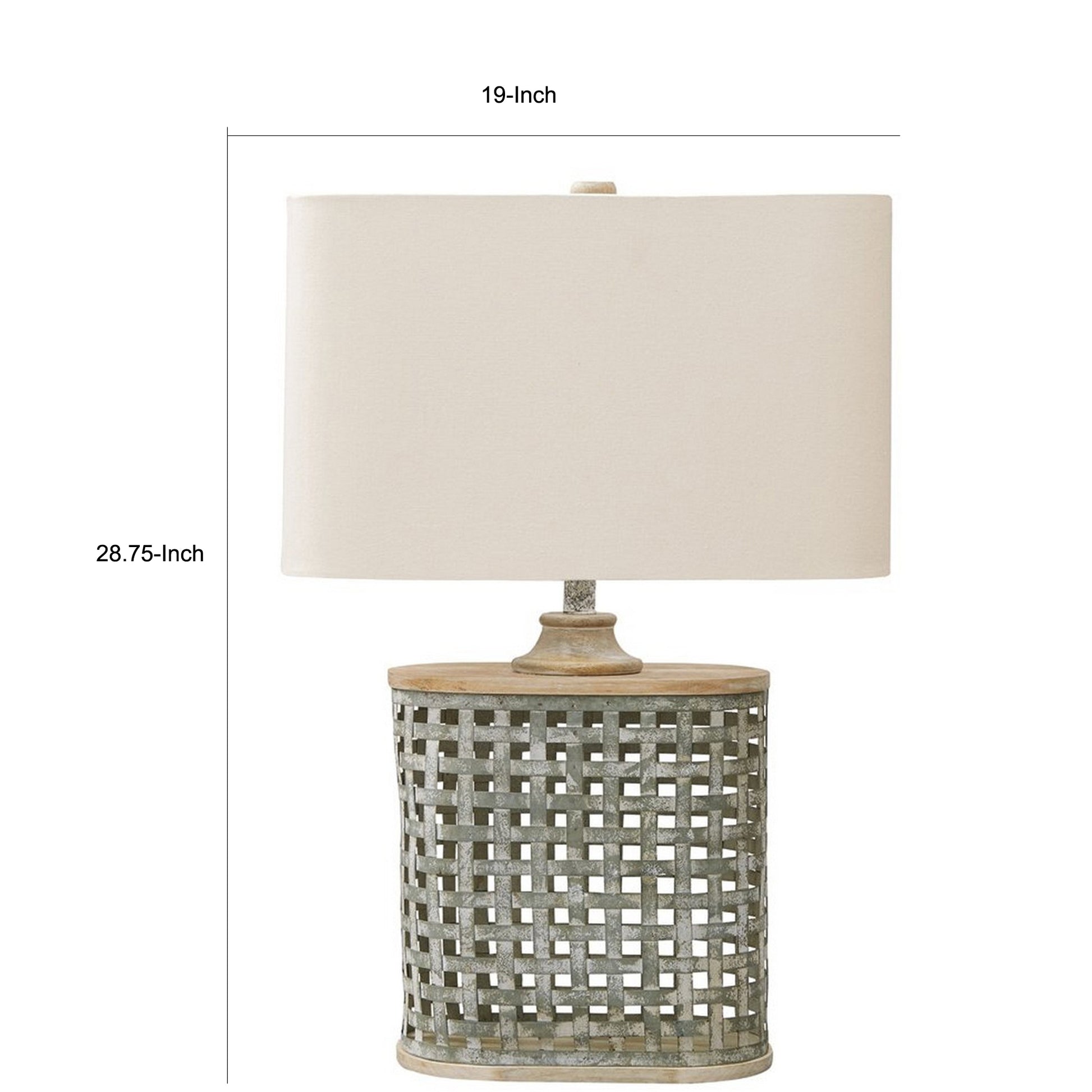 Metal Table Lamp With Lattice Design Body And Hardback ShadeGray And Beige By Benzara | Desk Lamps | Modishstore - 3