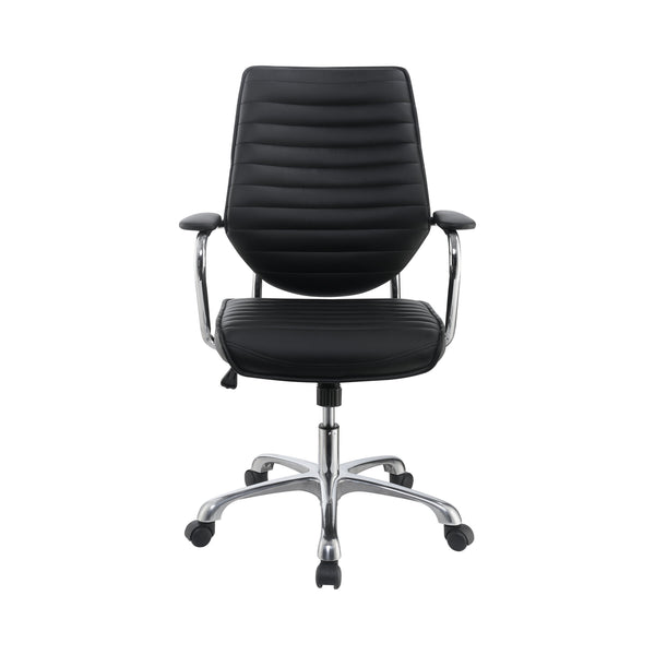Leatherette Office Swivel Chair With Padded Arms Black And Chrome By Benzara | Office Chairs | Modishstore - 2