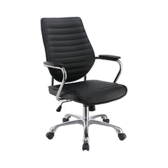 Leatherette Office Swivel Chair With Padded Arms Black And Chrome By Benzara