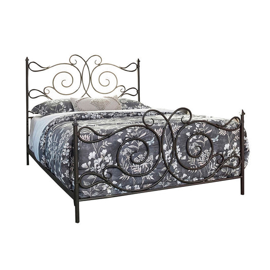 Open Frame Scroll Design Metal Queen Bed Dark Bronze By Benzara | Beds | Modishstore