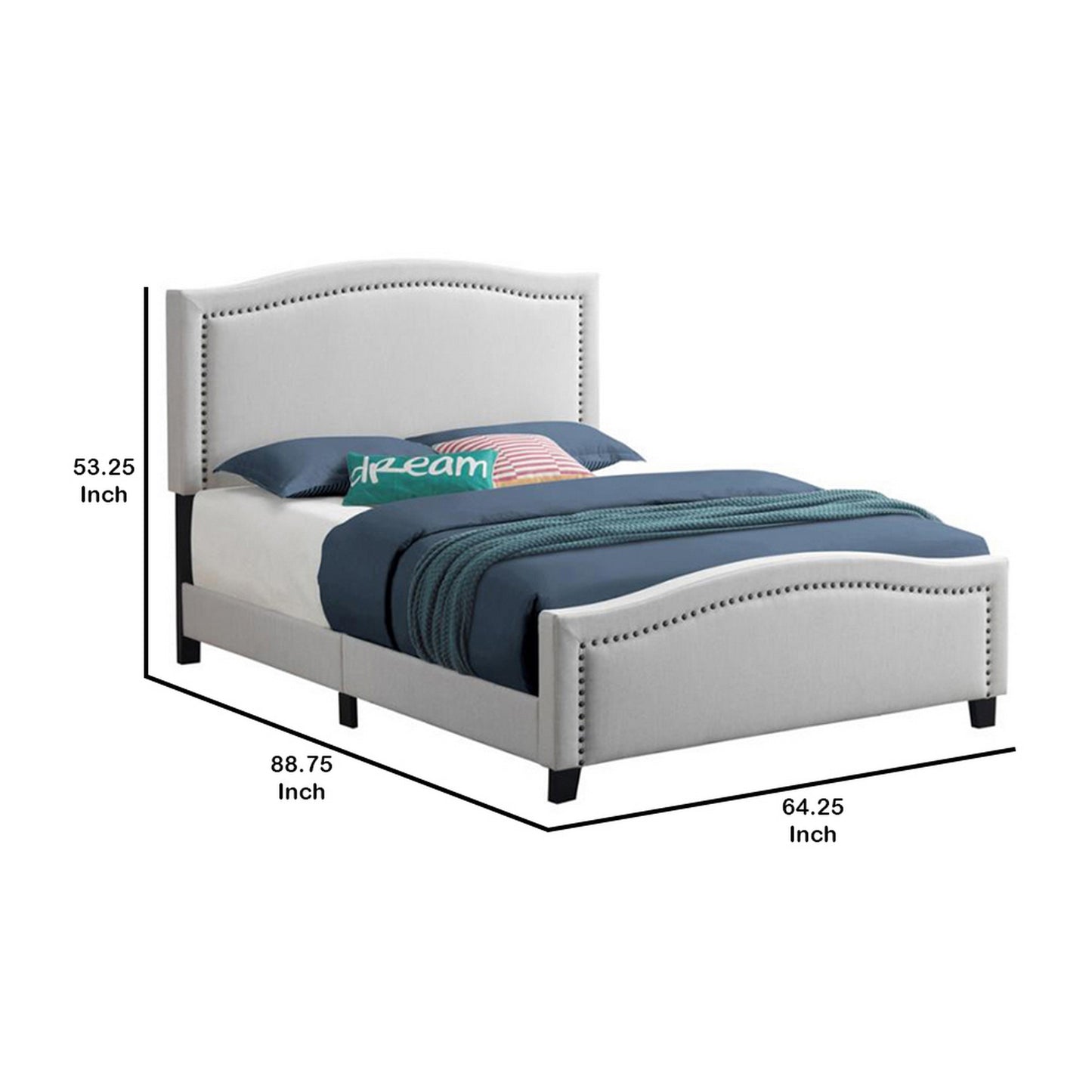 Fabric Upholstered Curved Design Queen Bed Beige By Benzara | Beds | Modishstore - 5