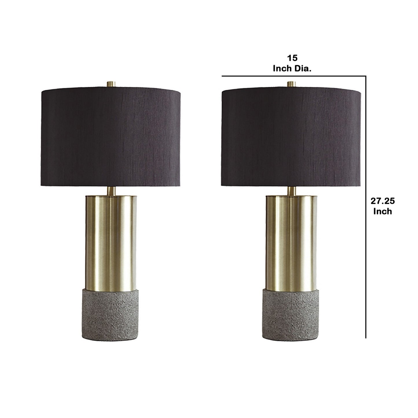 Faux Concrete And Metal Base Table Lamp Set Of 2 Brass And Gray By Benzara | Desk Lamps | Modishstore - 5