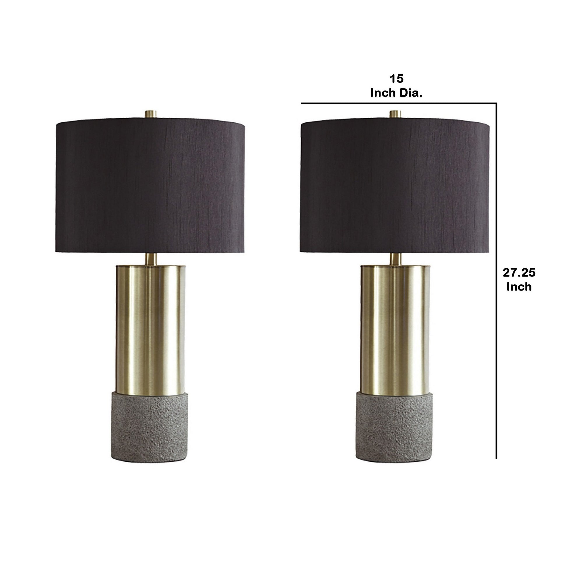 Faux Concrete And Metal Base Table Lamp Set Of 2 Brass And Gray By Benzara | Desk Lamps | Modishstore - 5