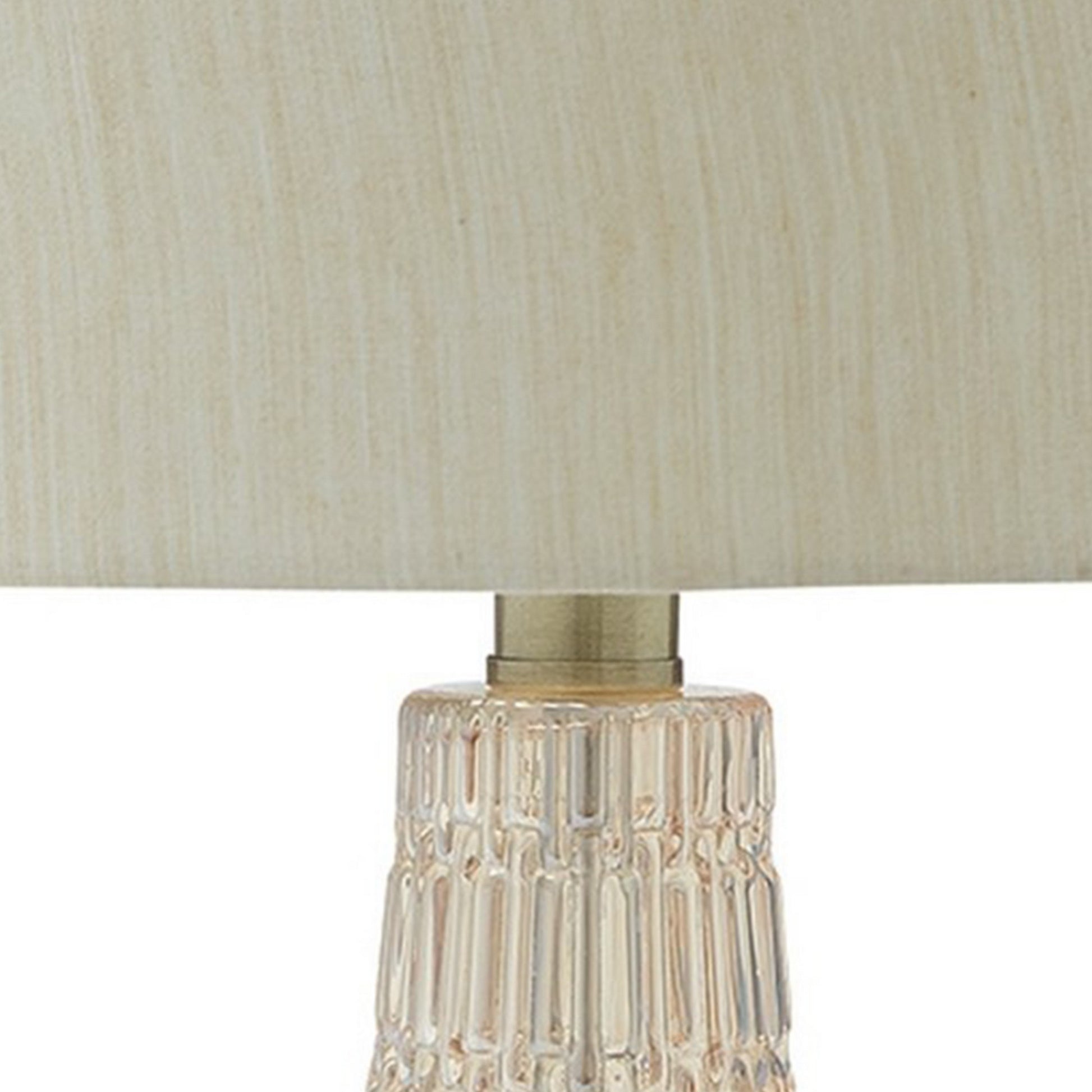 Bellied Glass Table Lamp With Fabric Drum Shade Beige And Clear By Benzara | Desk Lamps | Modishstore - 4