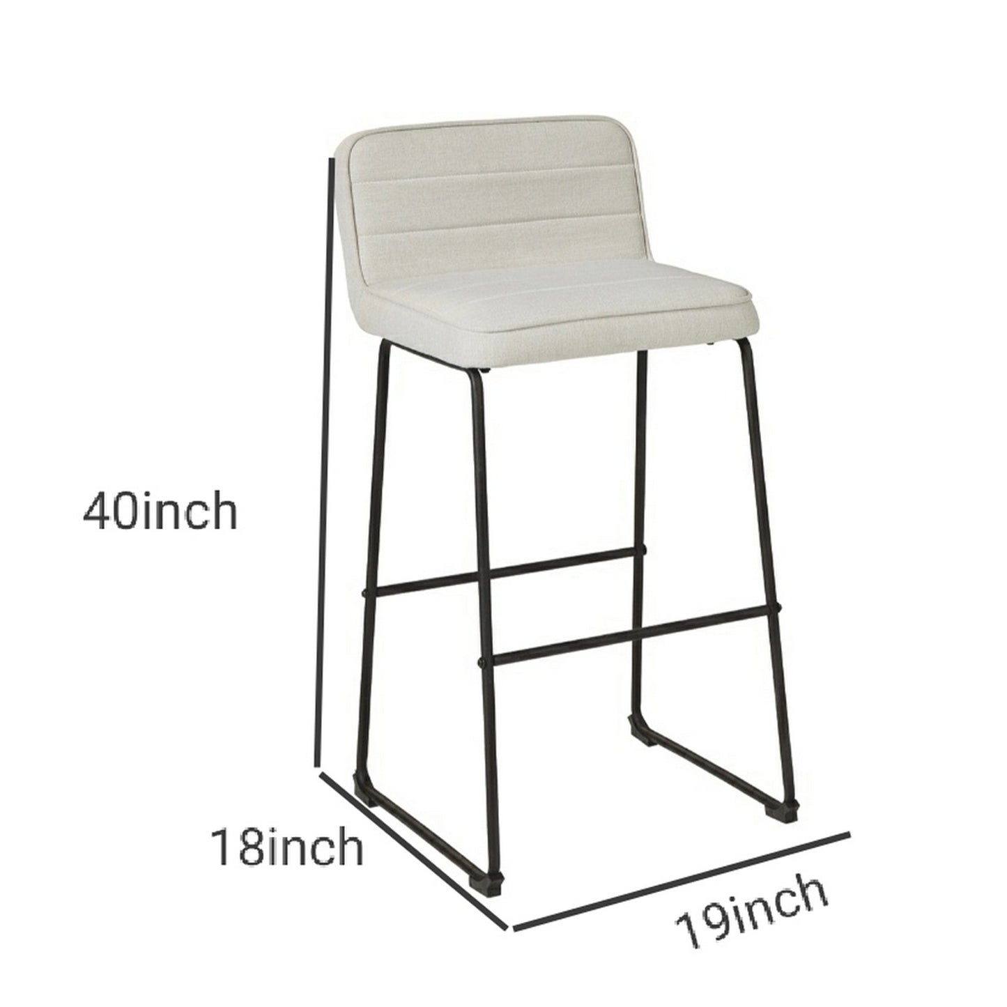 Channel Stitched Low Fabric Barstool With Sled Base Set Of 2 Gray By Benzara | Bar Stools & Tables | Modishstore - 5