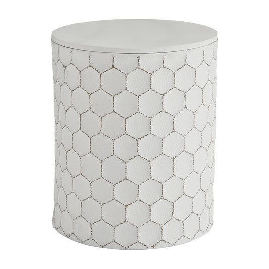 Round Shaped Metal Accent Stool With Honeycomb Pattern White By Benzara | Stools | Modishstore