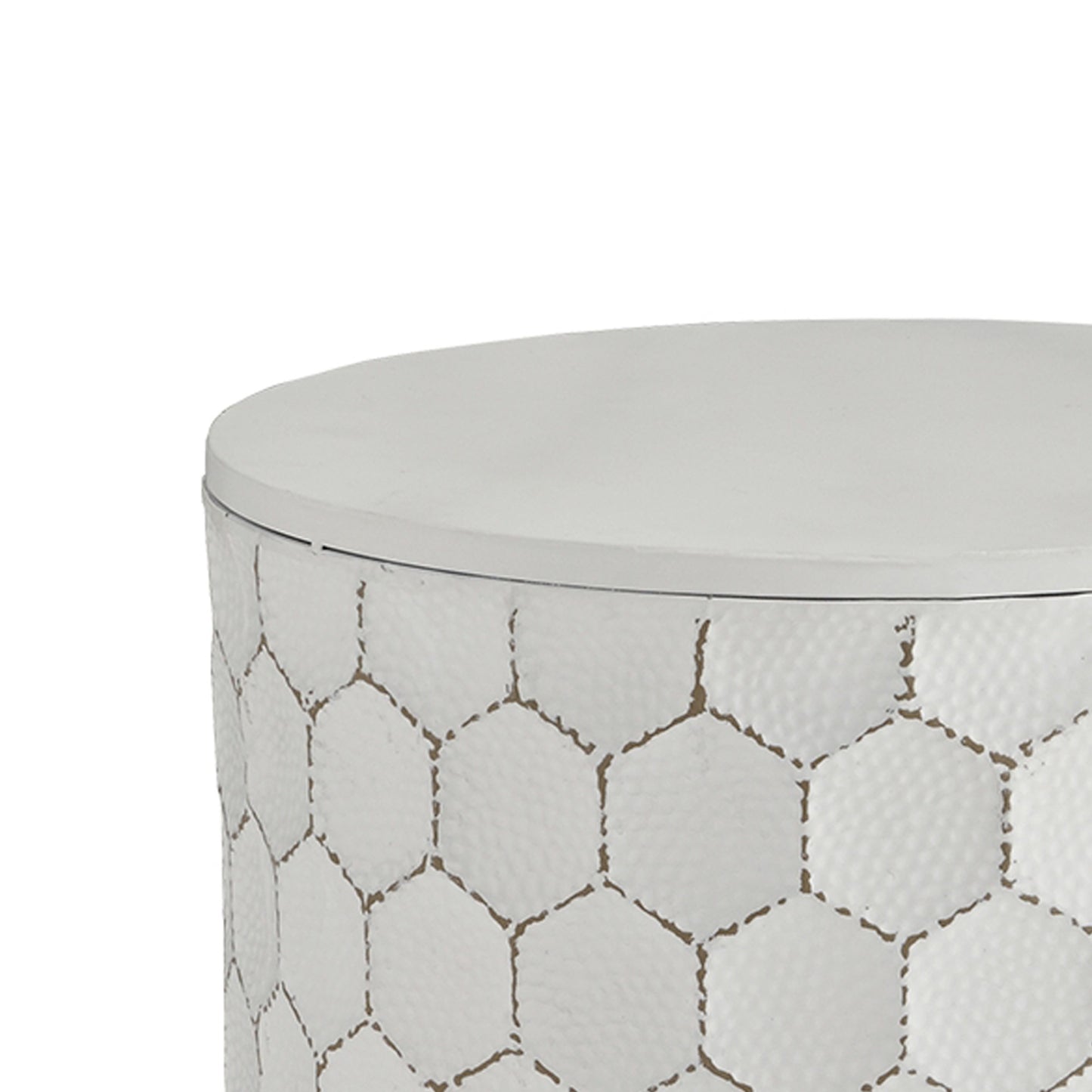 Round Shaped Metal Accent Stool With Honeycomb Pattern White By Benzara | Stools | Modishstore - 4