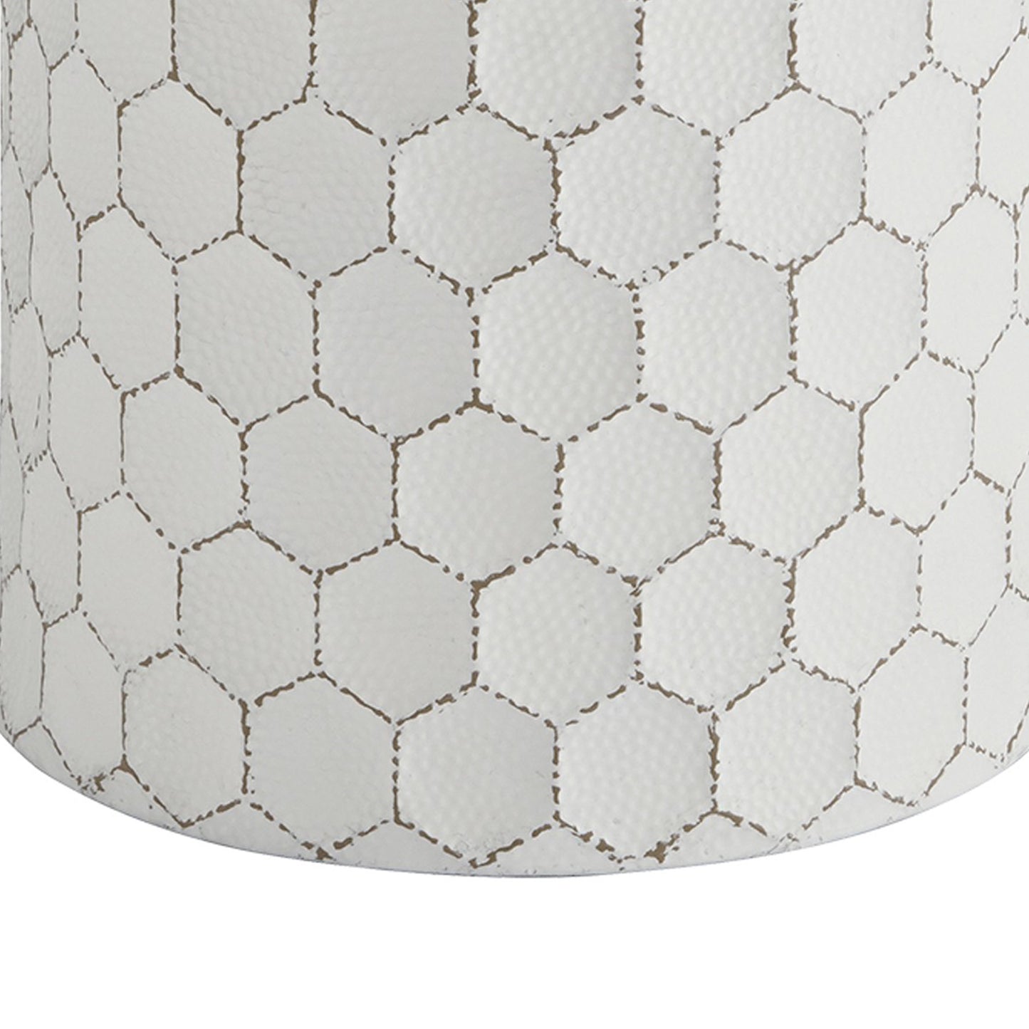 Round Shaped Metal Accent Stool With Honeycomb Pattern White By Benzara | Stools | Modishstore - 2
