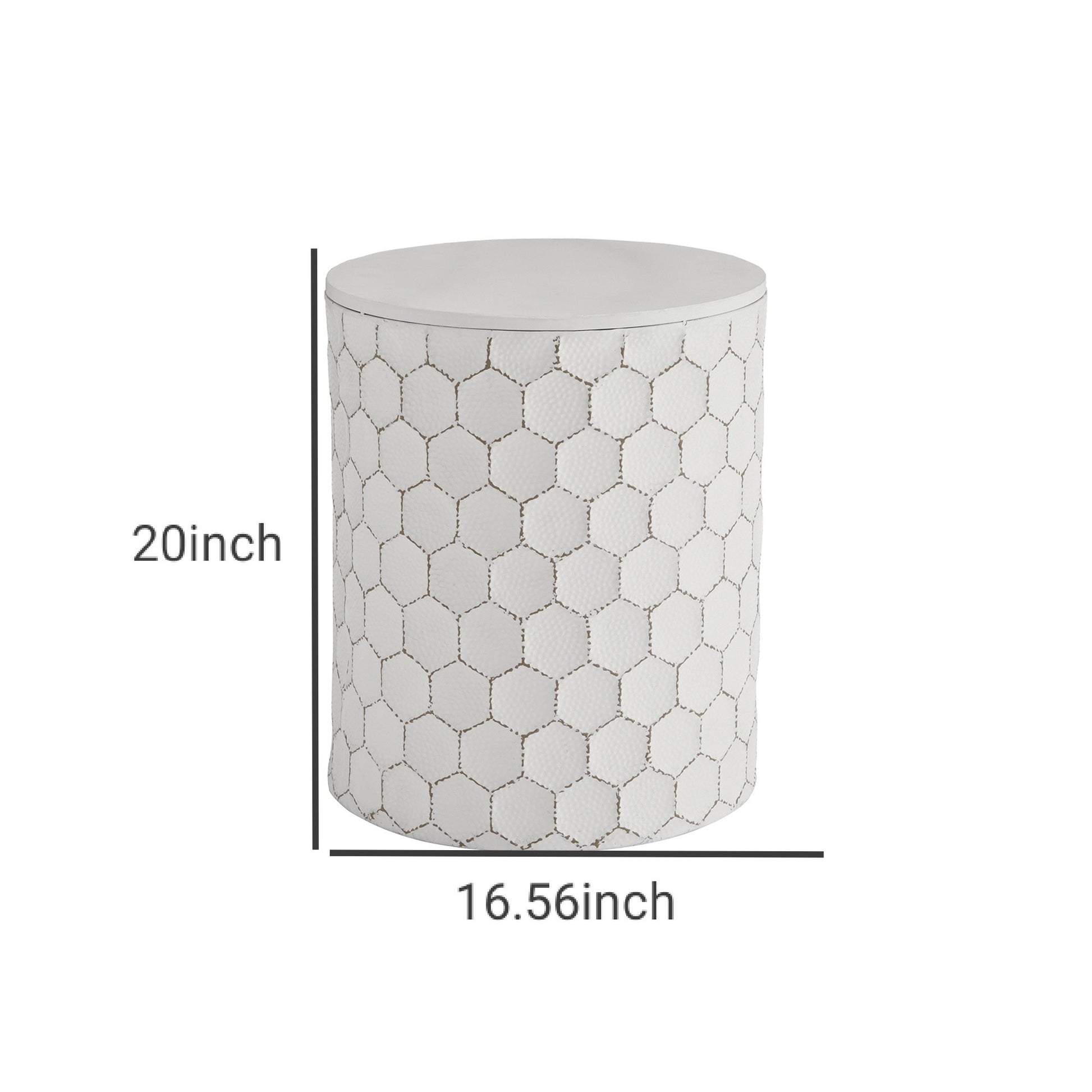 Round Shaped Metal Accent Stool With Honeycomb Pattern White By Benzara | Stools | Modishstore - 3