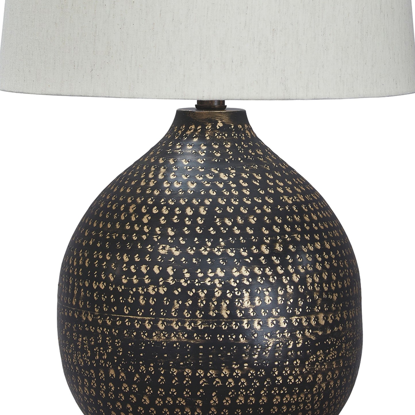Pot Bellied Base Metal Table Lamp With Dotted Pattern Black By Benzara | Desk Lamps | Modishstore - 2