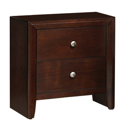 24 Inches 2 Drawer Wooden Nightstand With Metal Pulls Brown By Benzara | Nightstands | Modishstore