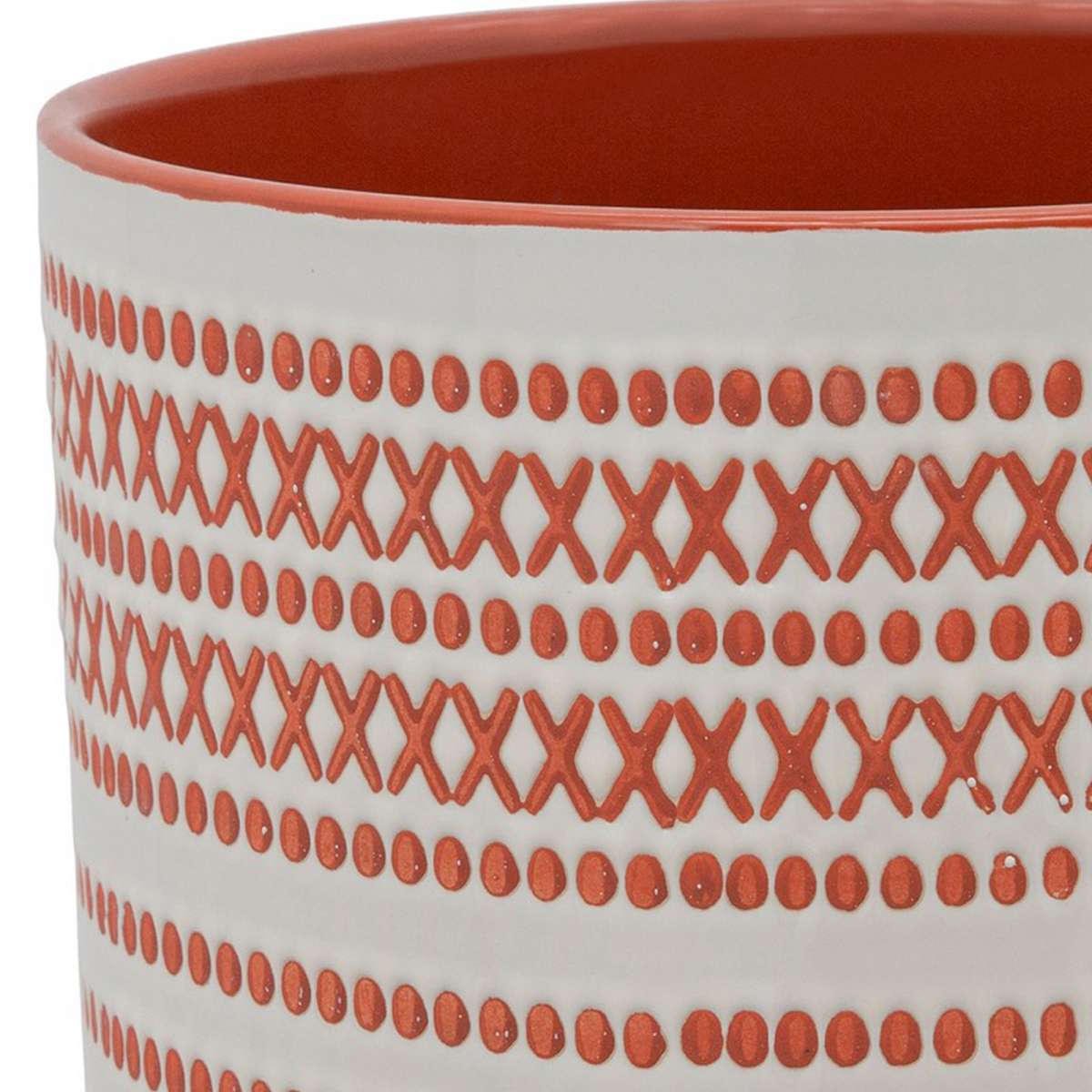 Round Shaped Ceramic Planter With Aztech Pattern, Red By Benzara | Planters, Troughs & Cachepots |  Modishstore  - 5
