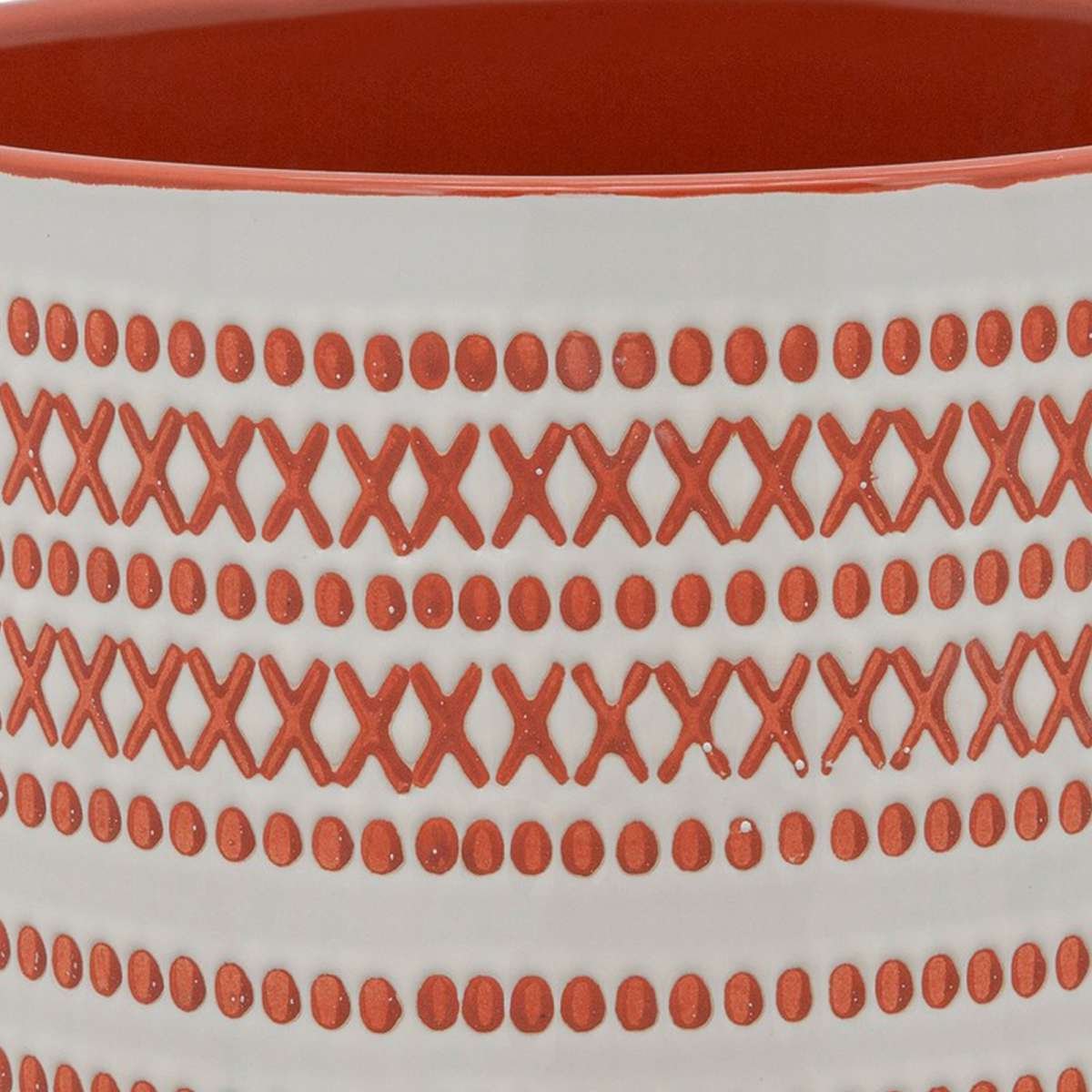 Round Shaped Ceramic Planter With Aztech Pattern, Red By Benzara | Planters, Troughs & Cachepots |  Modishstore  - 4