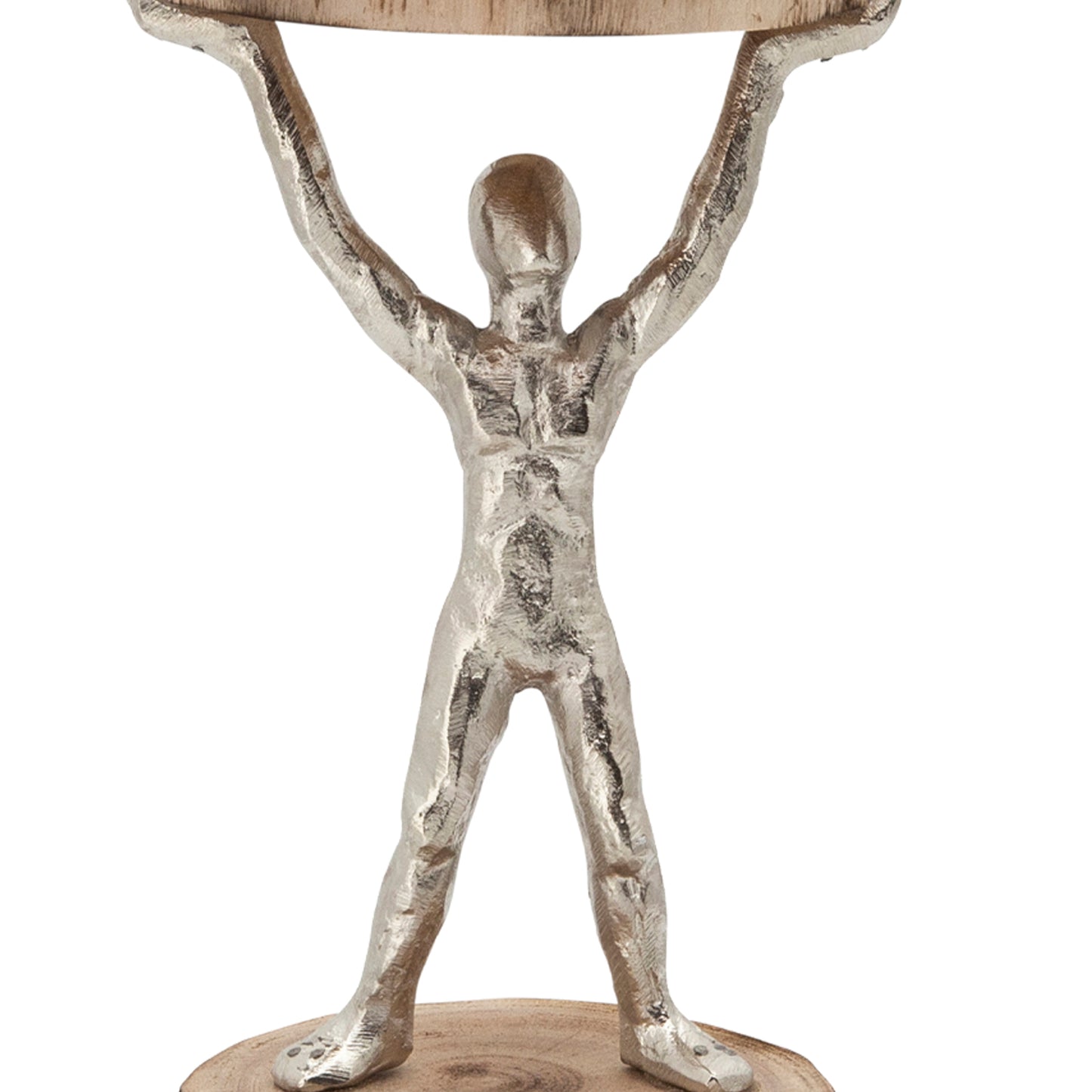 14 Inch Wooden Standing Man Candle Holder, Brown And Silver By Benzara | Candle Holders | Modishstore - 4