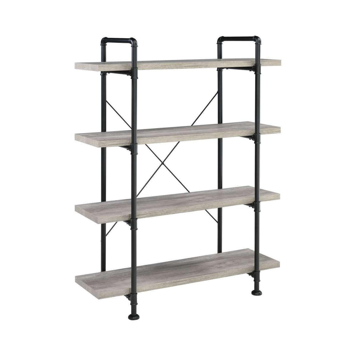 56 Inch 4 Tier Metal And Wooden Bookcase, Black And Gray By Benzara | Bookcases | Modishstore - 5
