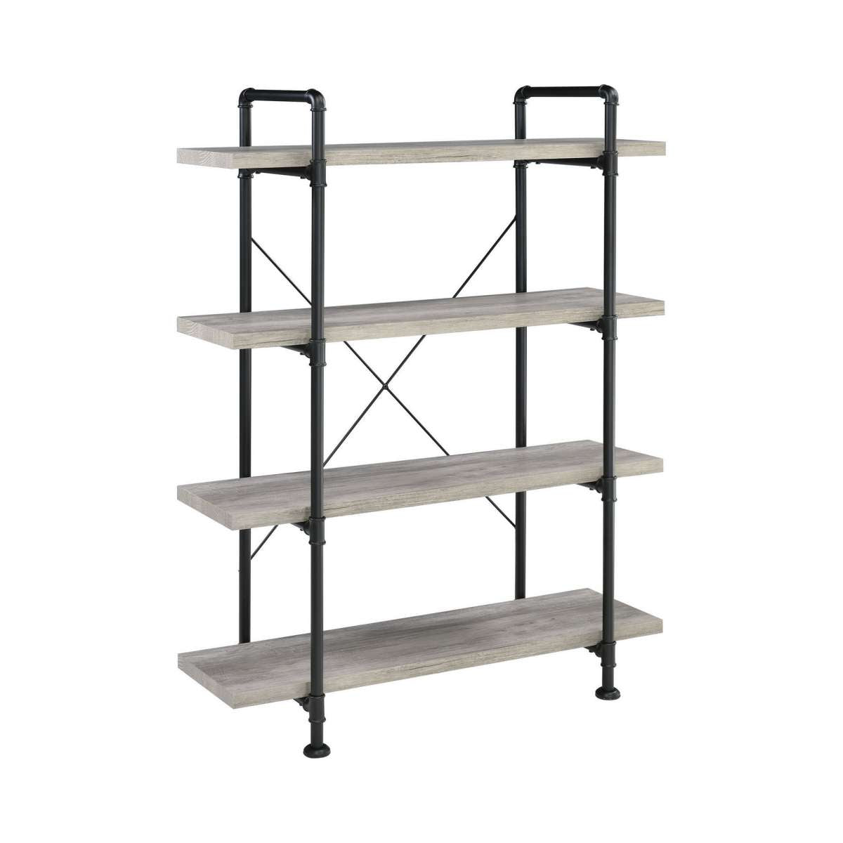 56 Inch 4 Tier Metal And Wooden Bookcase, Black And Gray By Benzara | Bookcases |  Modishstore  - 5