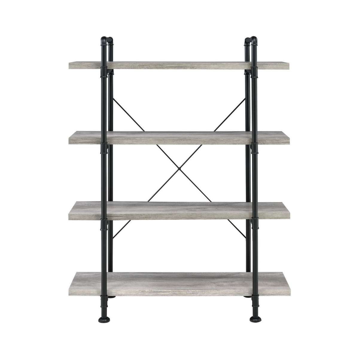 56 Inch 4 Tier Metal And Wooden Bookcase, Black And Gray By Benzara | Bookcases |  Modishstore 