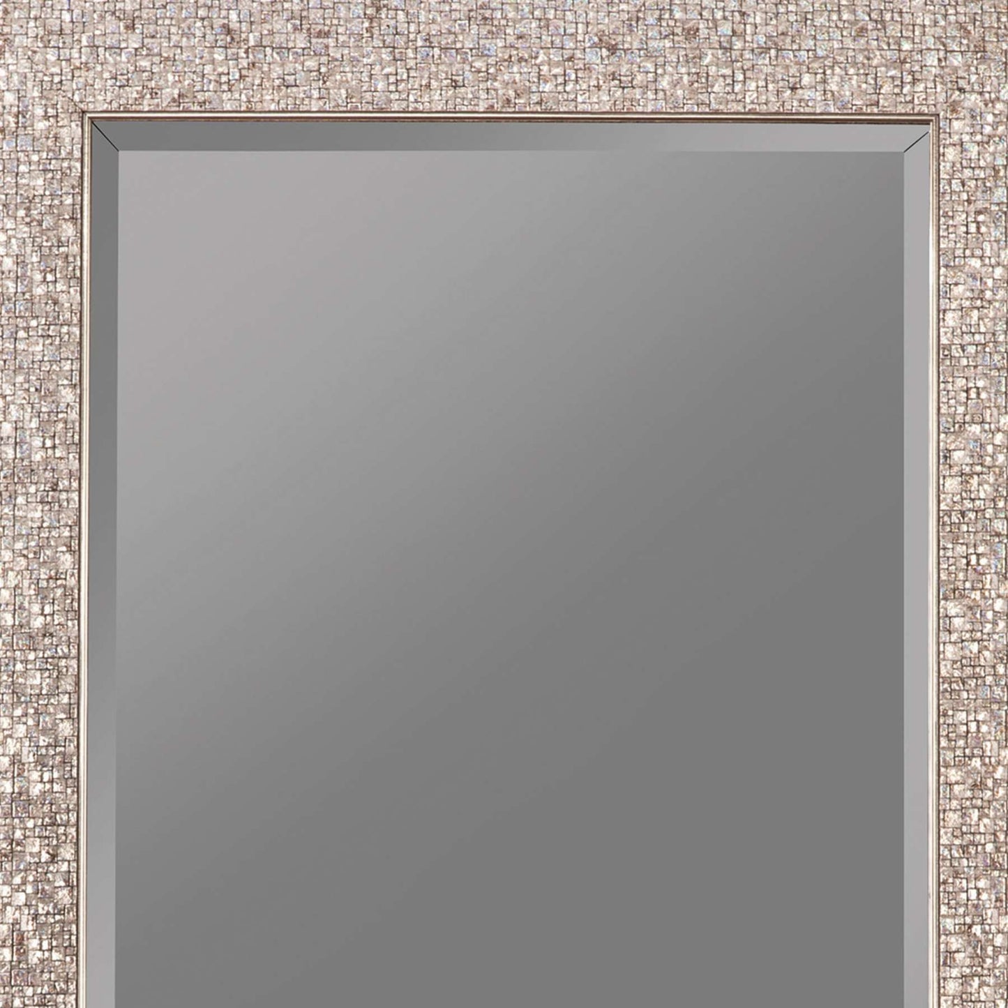 Rectangular Beveled Accent Floor Mirror With Glitter Mosaic Pattern, Silver By Benzara | Mirrors | Modishstore - 5