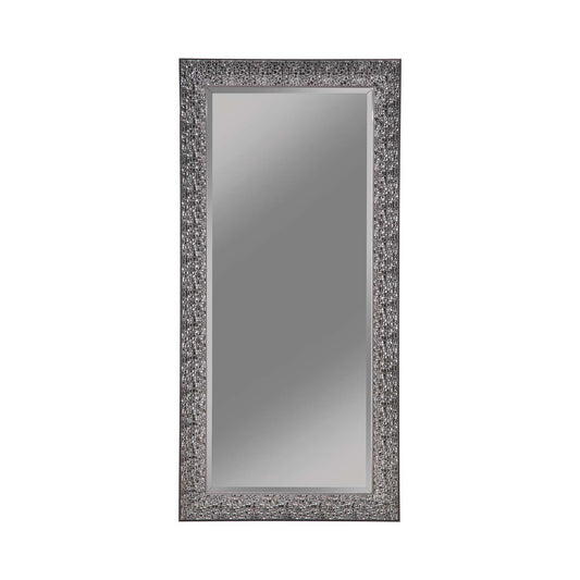 Rectangular Beveled Accent Floor Mirror With Glitter Mosaic Pattern, Gray By Benzara | Mirrors |  Modishstore 