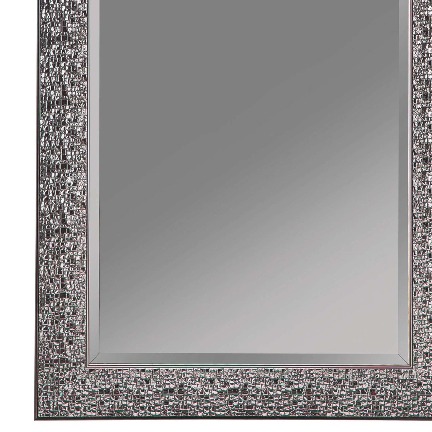 Rectangular Beveled Accent Floor Mirror With Glitter Mosaic Pattern, Gray By Benzara | Mirrors | Modishstore - 5