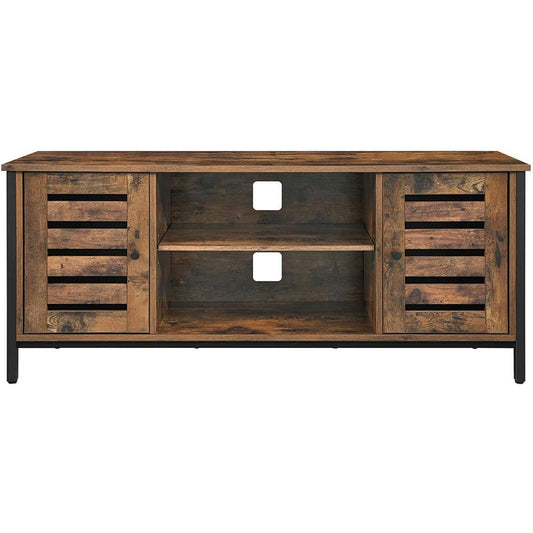 50 Inches Wooden Tv Stand With 2 Louvered Doors, Brown And Black By Benzara | TV Stands |  Modishstore 