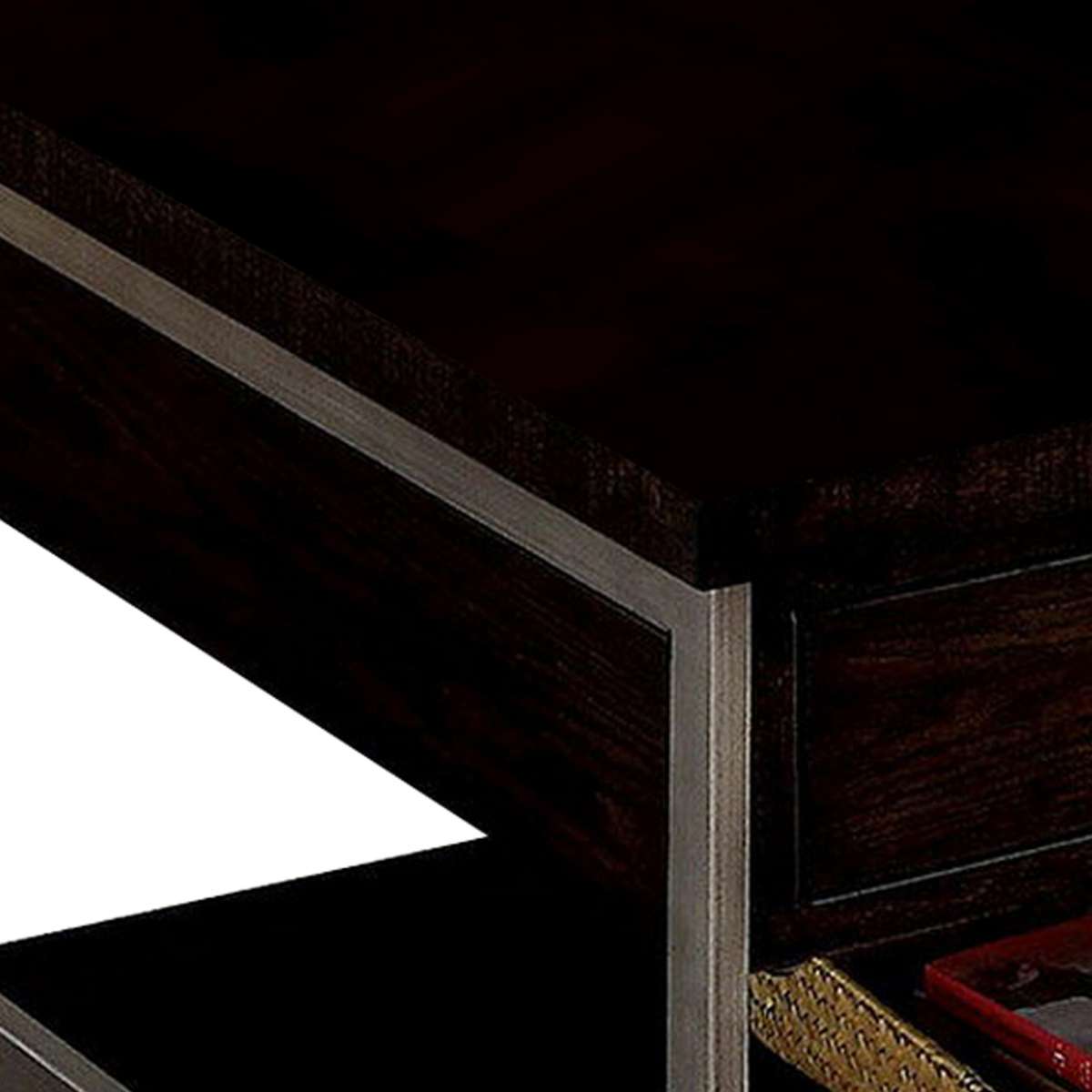 2 Drawer Wooden Coffee Table With Open Shelf, Dark Brown By Benzara | Coffee Tables | Modishstore - 5