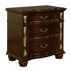 3 Drawer Wooden Nightstand With Decorative Accent And Usb Plugin Brown By Benzara