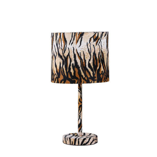 Fabric Wrapped Table Lamp With Striped Animal Print, Brown And Black By Benzara | Table Lamps |  Modishstore 
