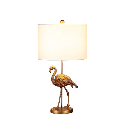 Polyresin Standing Flamingo Design Table Lamp With Round Base Gold By Benzara | Desk Lamps | Modishstore