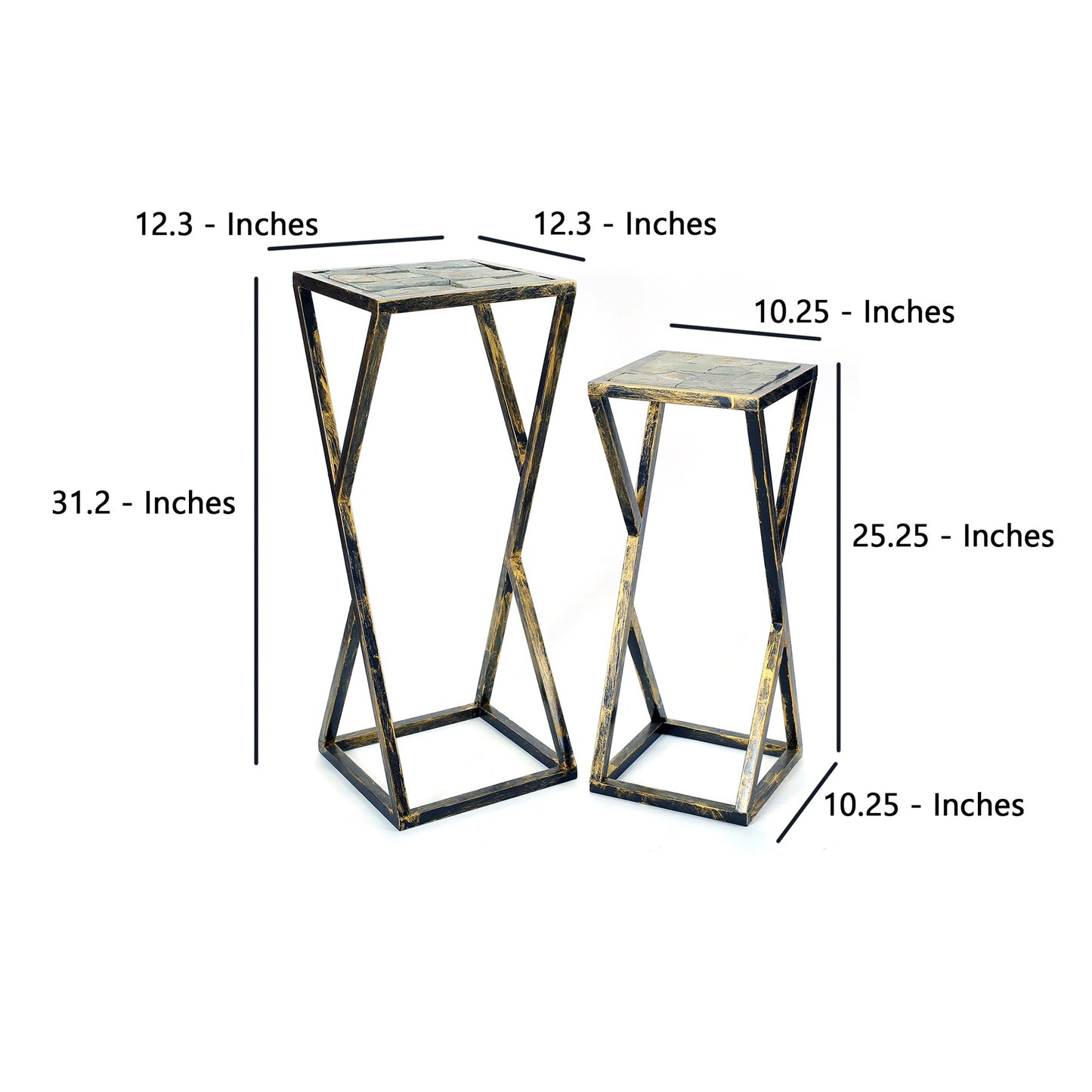 Stone Top Plant Stand With Geometric Base Set Of 2 Black And Gray By Benzara | Stands | Modishstore - 5