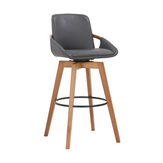 30 Inches Leatherette Swivel Barstool Gray And Brown By Benzara | Bar Stools & Tables | Modishstore