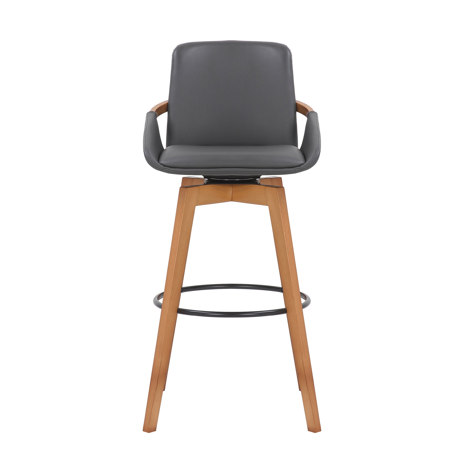30 Inches Leatherette Swivel Barstool Gray And Brown By Benzara | Bar Stools & Tables | Modishstore - 2