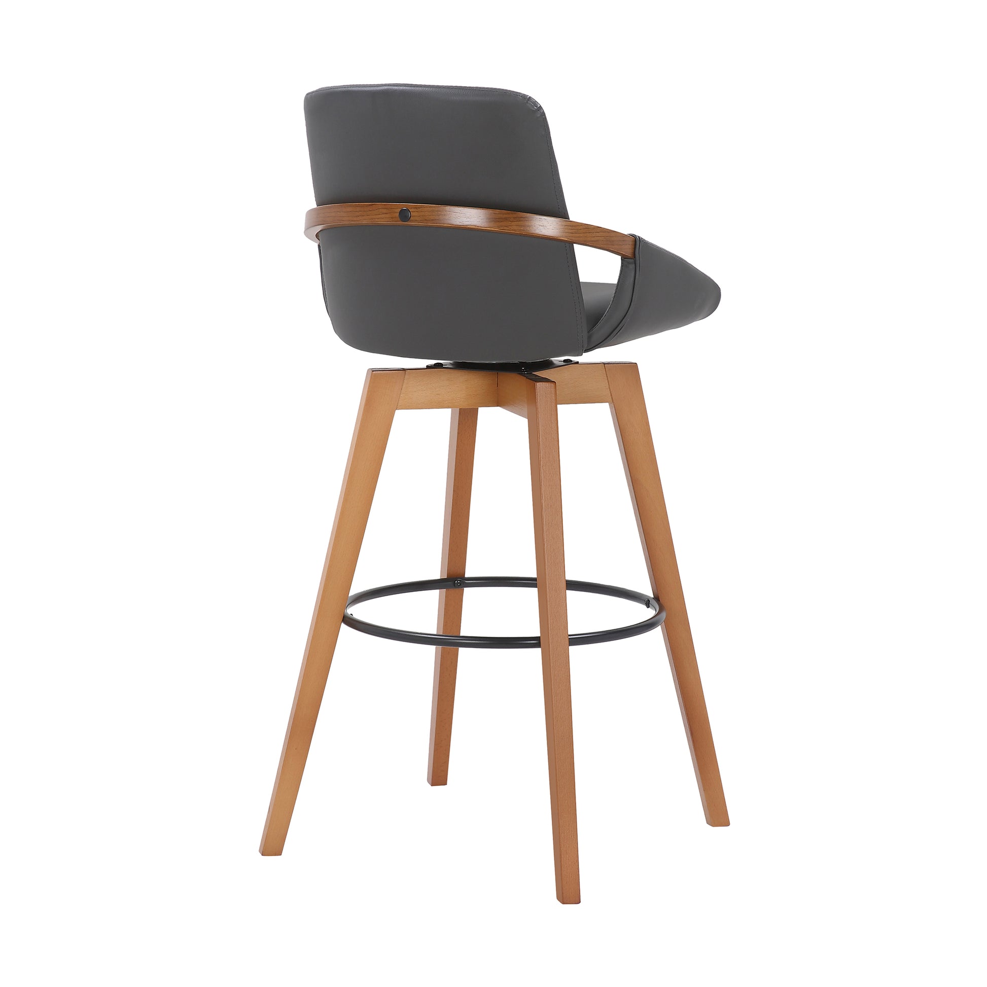 30 Inches Leatherette Swivel Barstool Gray And Brown By Benzara | Bar Stools & Tables | Modishstore - 4